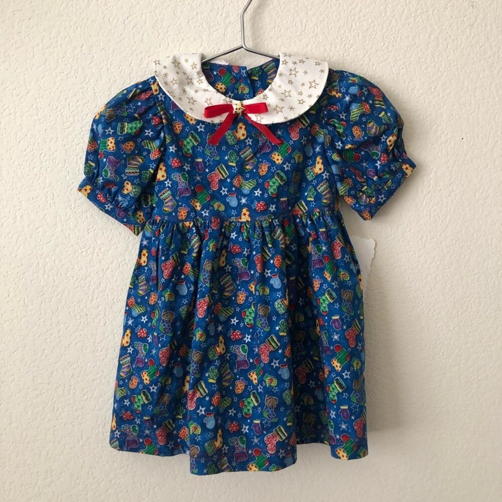 Handmade 100% Cotton Christmas Dress blue white